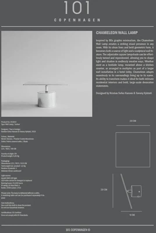 Chameleon vegglampe, Chrome 101 Copenhagen