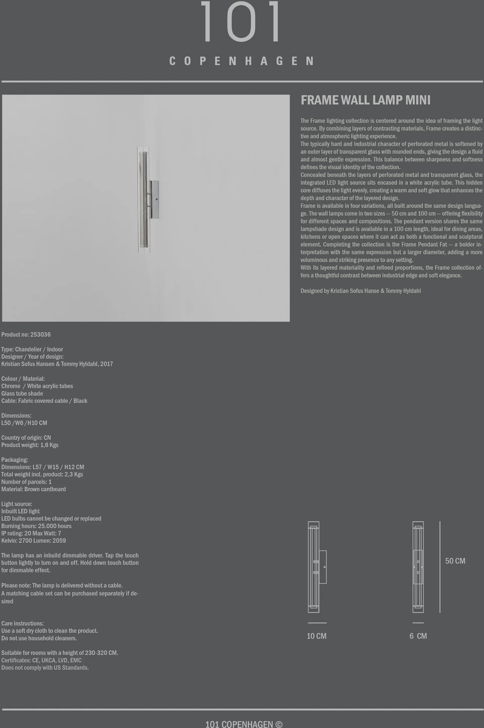 Frame vegglampe mini, Chrome 101 Copenhagen