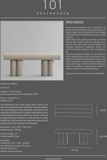 Hiro sittebenk - Linen - 101 Copenhagen