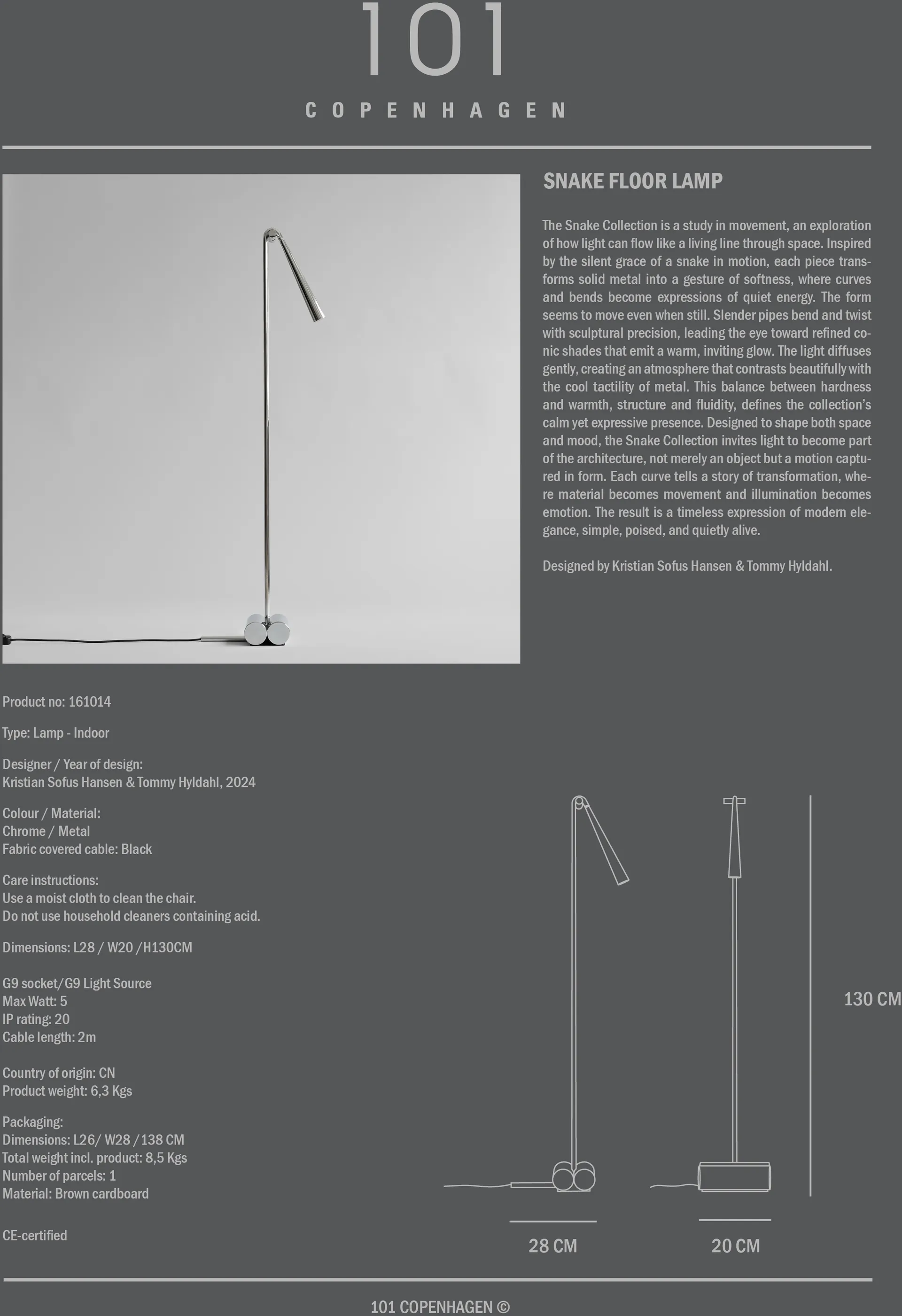 Snake gulvlampe, Chrome 101 Copenhagen