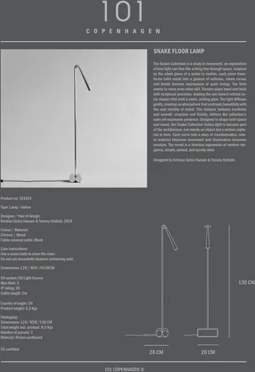 Snake gulvlampe - Chrome - 101 Copenhagen