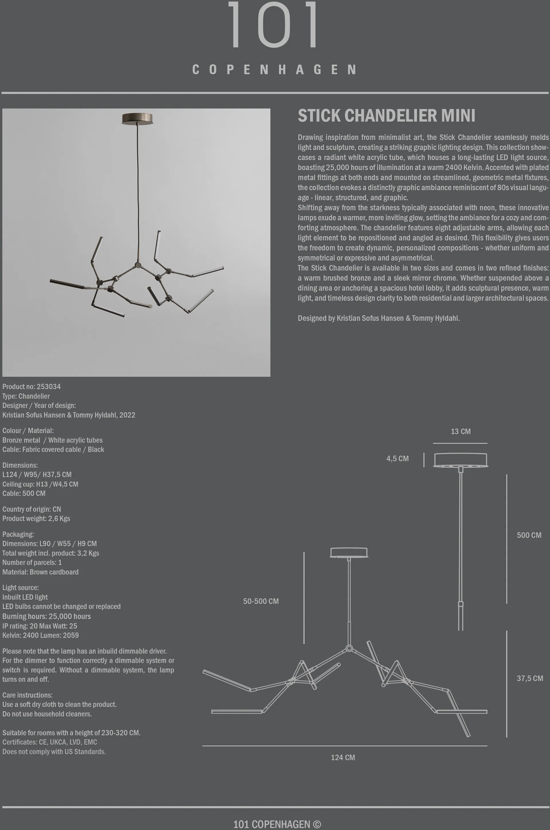 Stick chandelier takkrone mini, Bronze 101 Copenhagen