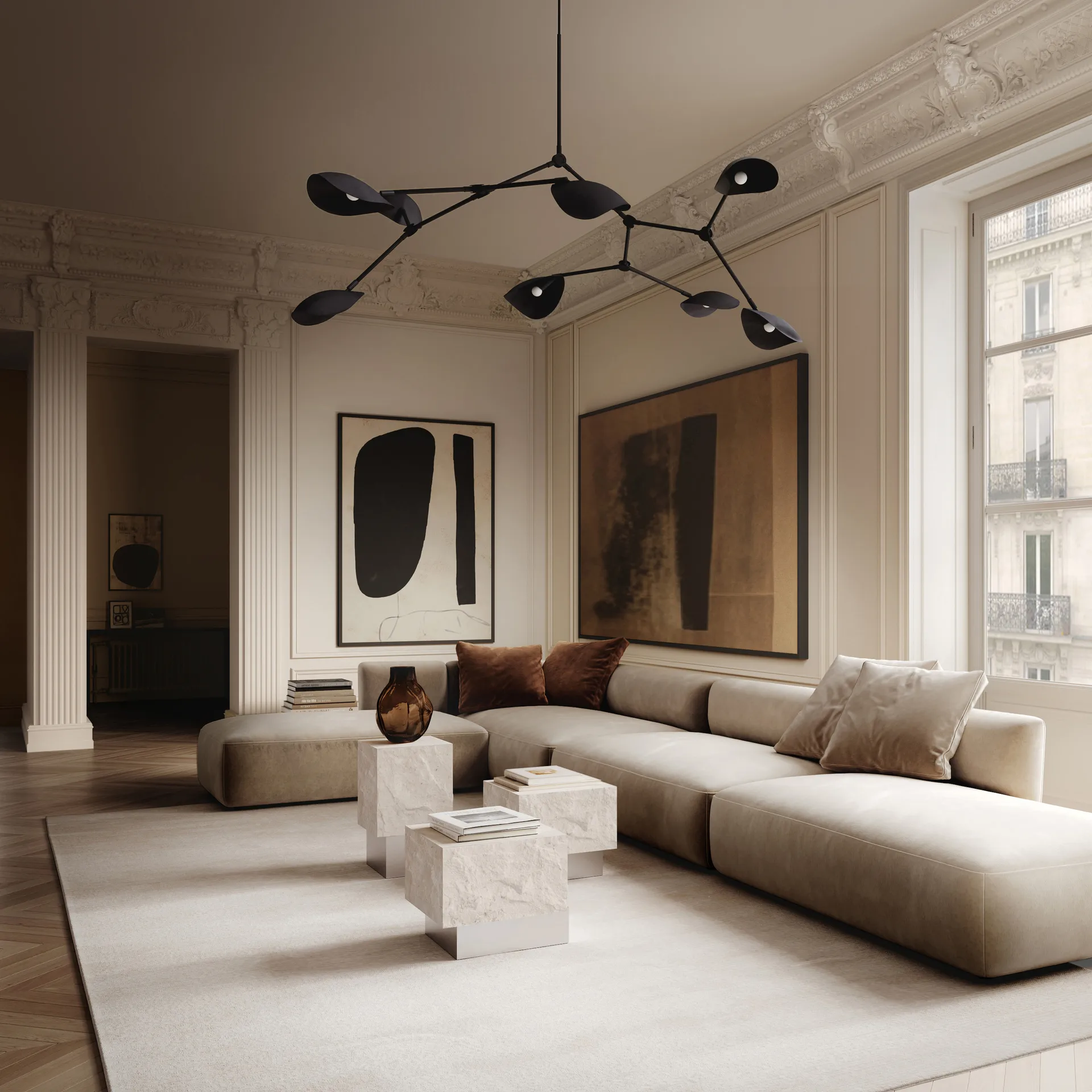 Temple sidebord tall 50x33 cm, Chrome-limestone 101 Copenhagen