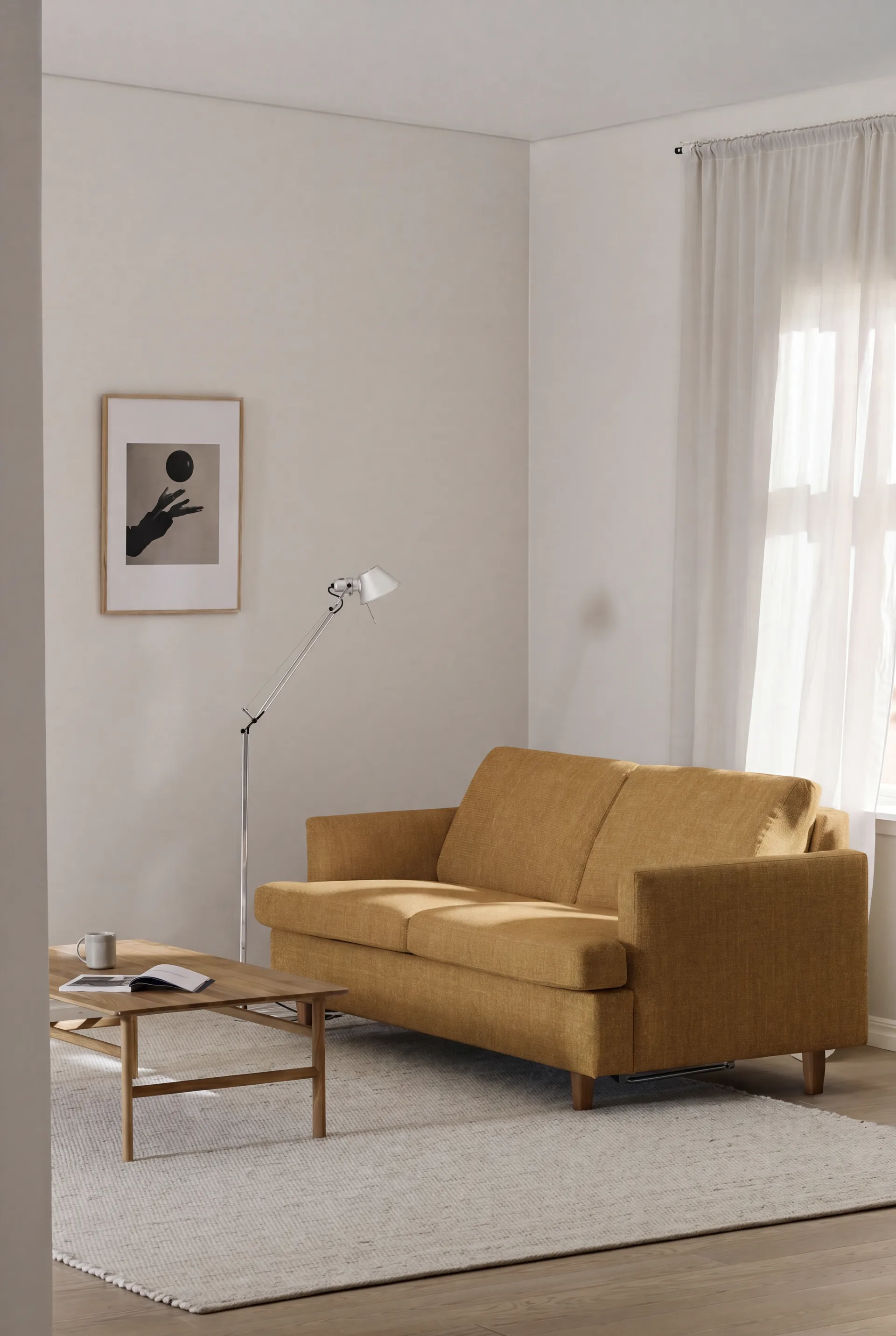 Binga 2,5-seters sovesofa, Luiza Mustard 3972-mørkbeiset ask 1898