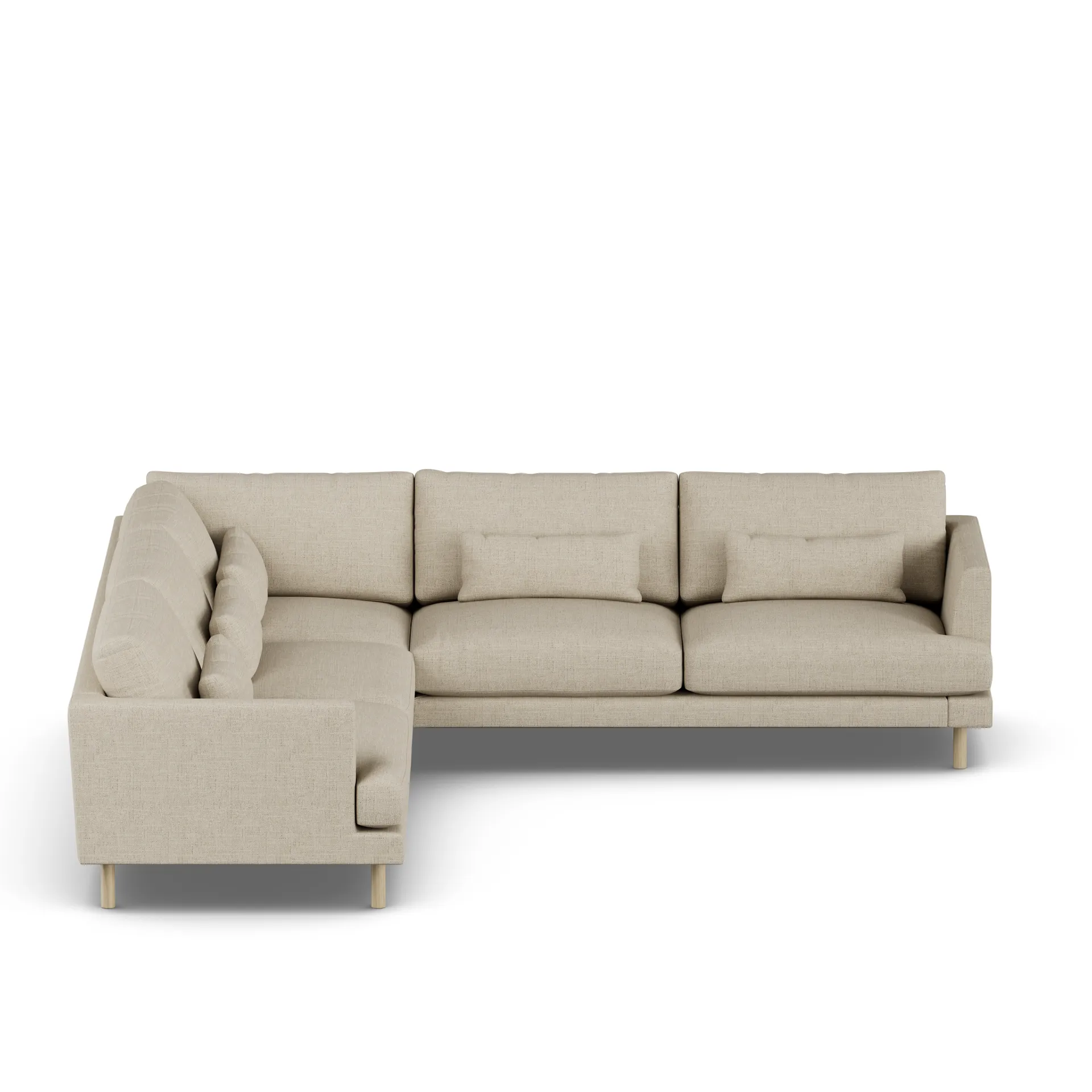 Bredhult sofa, Bern Beige 0341-hvitoljet eik, hjørnesofa F 1898