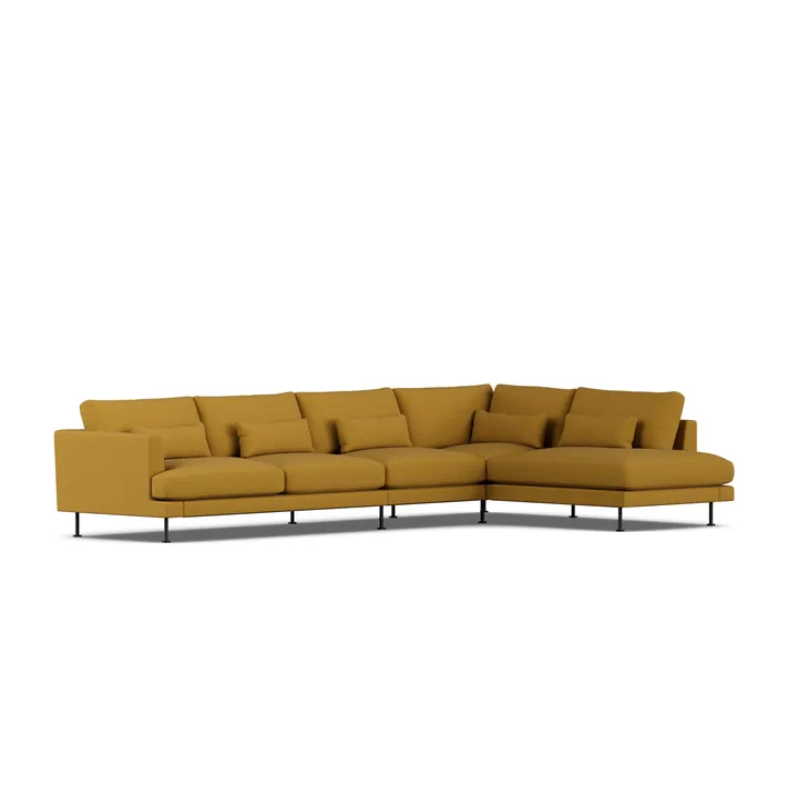 Bredhult sofa - Luiza Mustard 3972-svart stål, 4-seters B1 - 1898