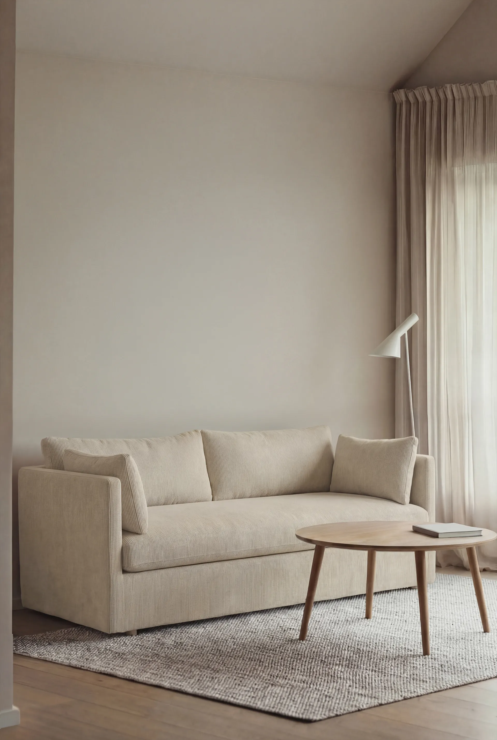 Linnevik sofa, Jump Beige 1956-hvitoljet eik, 2-seters, med skjørt 1898