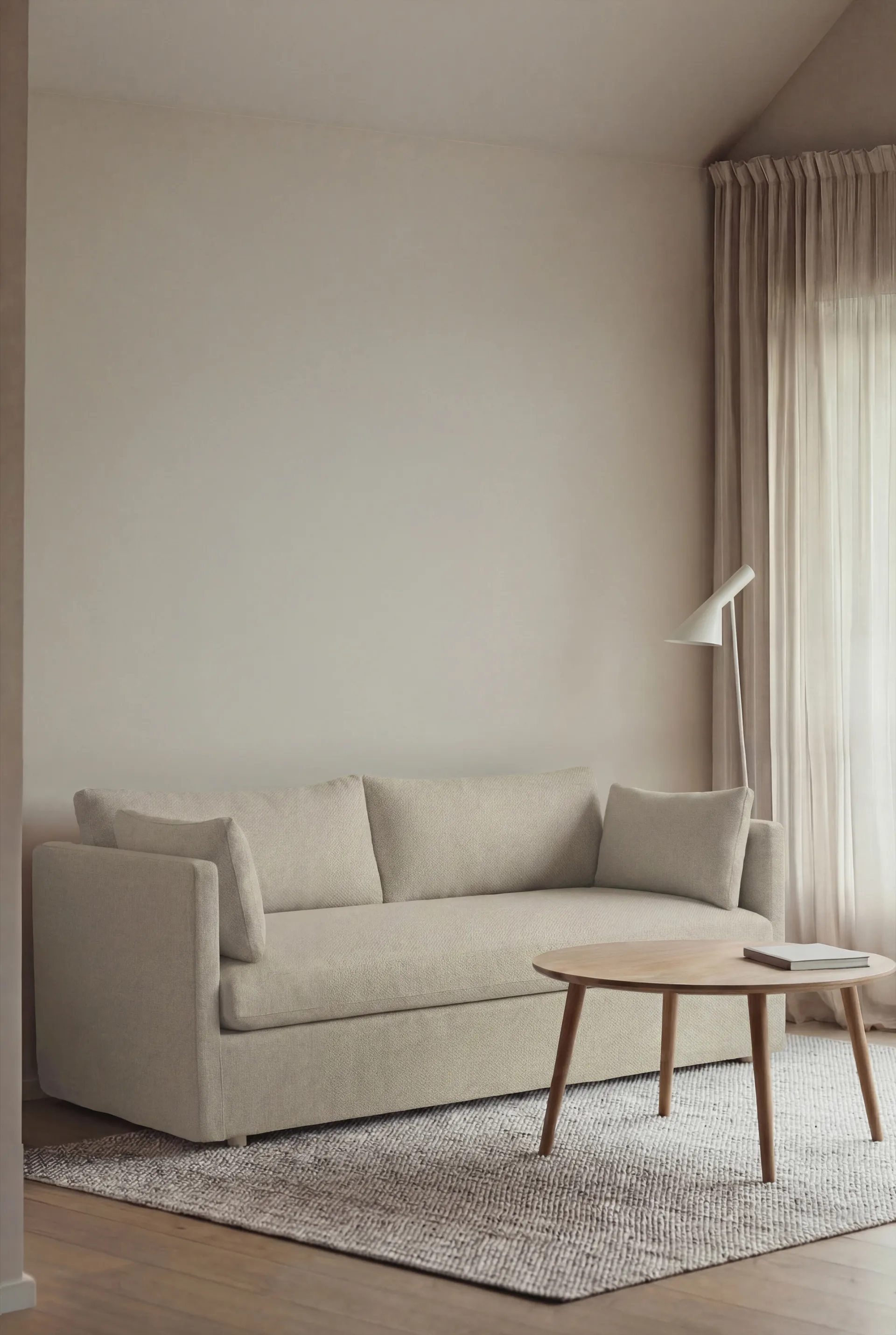 Linnevik sofa, Luiza Beige 3981-hvitoljet eik, 2-seters, med skjørt 1898