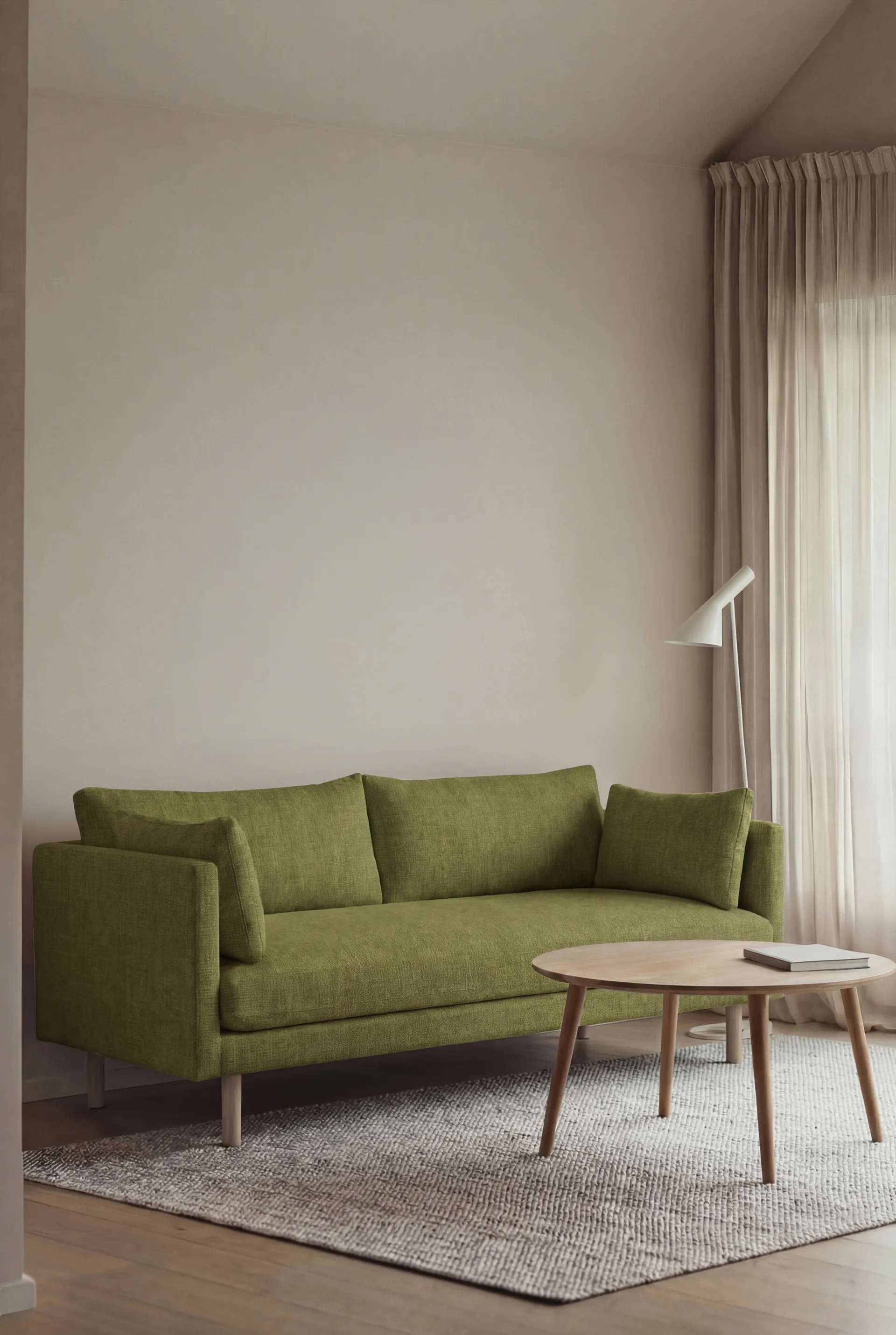 Linnevik sofa, Luiza Green 3975-hvitoljet eik, 2-seters, uten skjørt 1898