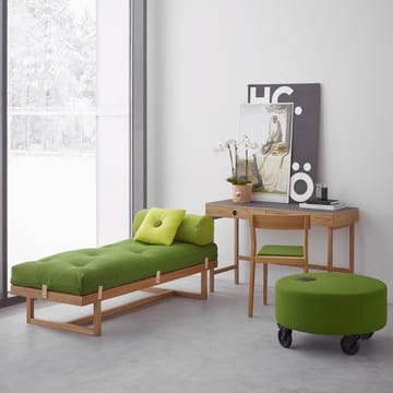 Mind skrivebord - sort linoleum, skinn og ben i hvitoljet eik - A2
