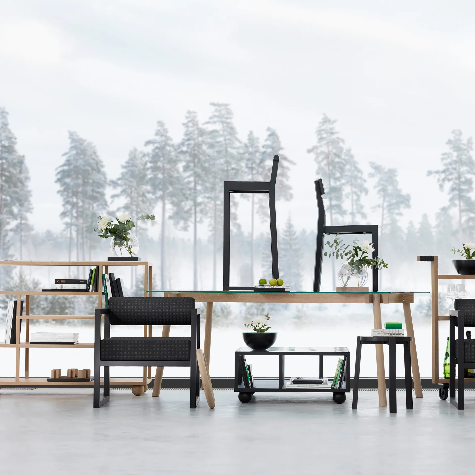 Show hylle med marmortopp, Eik A2