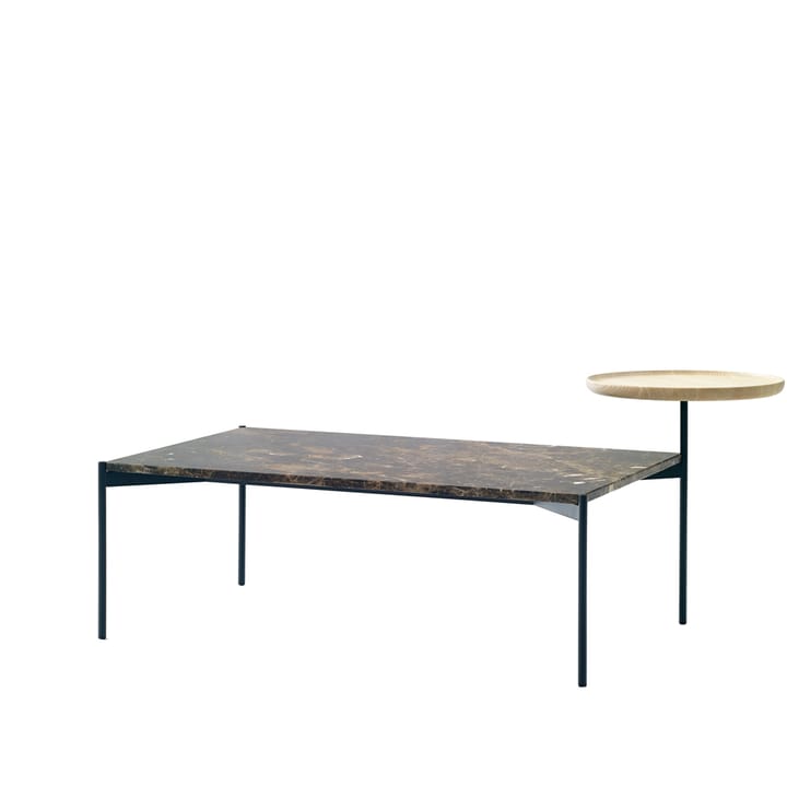 Plateau med brett soffbord - marmor brun-svart stativ-brikke i ask-60x100 - Adea