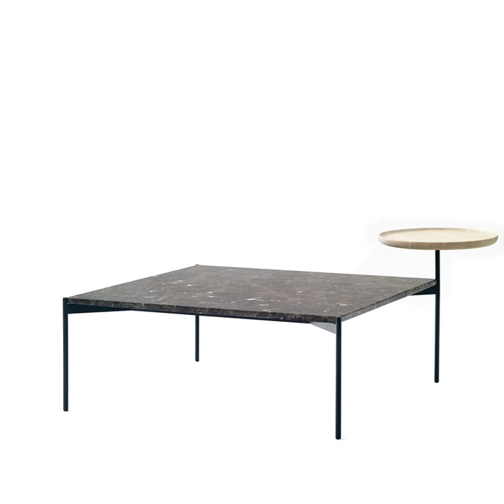 Plateau med brett soffbord - marmor brun-svart stativ-brikke i ask-90x90 - Adea