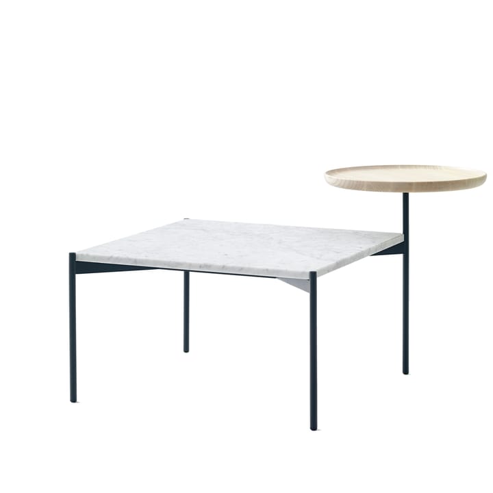 Plateau med brett soffbord - marmor hvit-svart underrede-brett i ask-60x60 - Adea