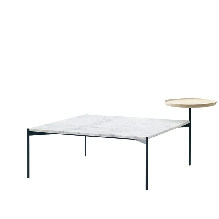 Plateau med brett soffbord - marmor hvit-svart understell-brett i ask-90x90 - Adea
