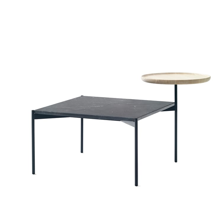 Plateau med brett soffbord - marmor svart–svart stativ–brett i ask–60x60 - Adea