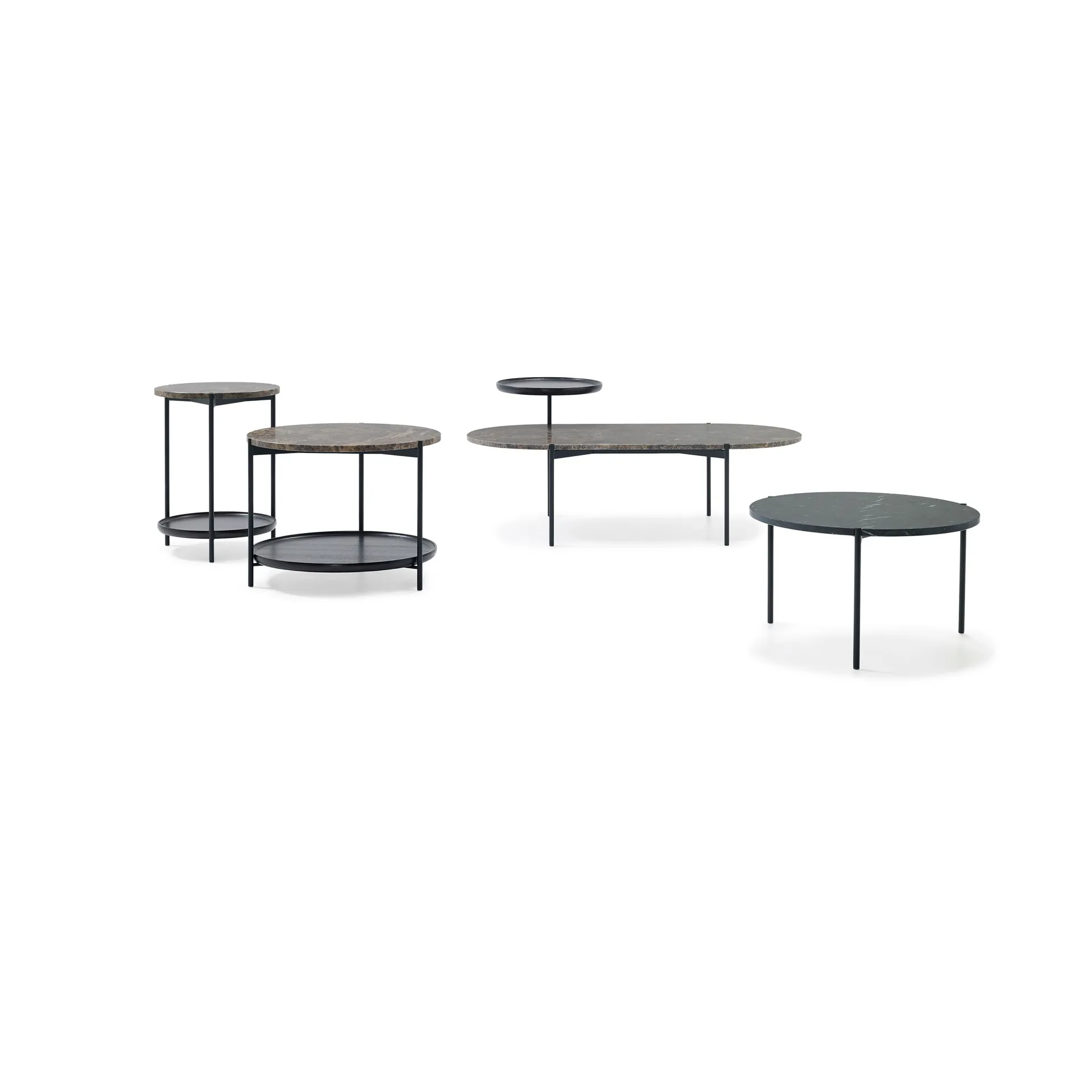 Plateau sofabord Ø42 cm, Marmor svart-svarte ben-H55 Adea