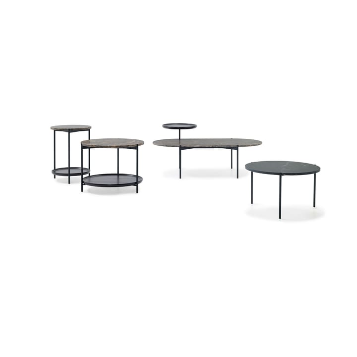 Plateau sofabord Ø60 cm, Marmor brun-svarte ben-H45 Adea
