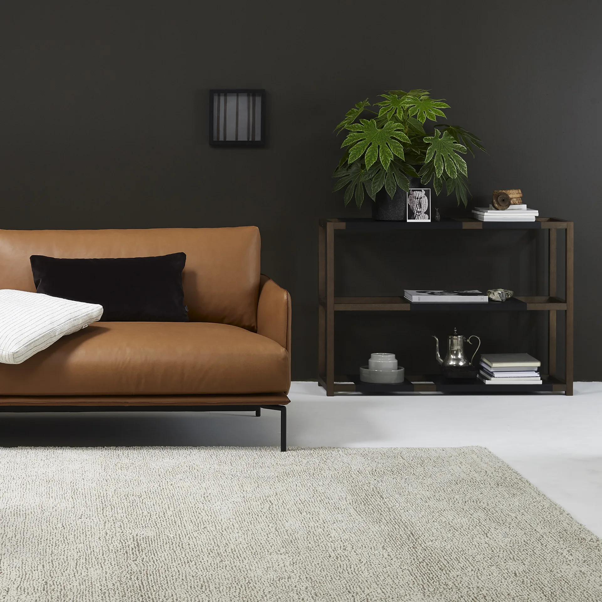 The Botanic Shelf Medium hylle, eik svartbeiset, svarte metallhyller Adea