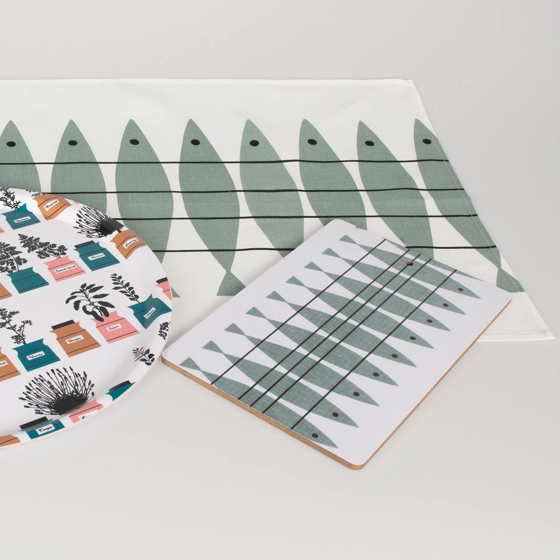 Sill kjøkkenhåndkle, Grønn-grå Almedahls