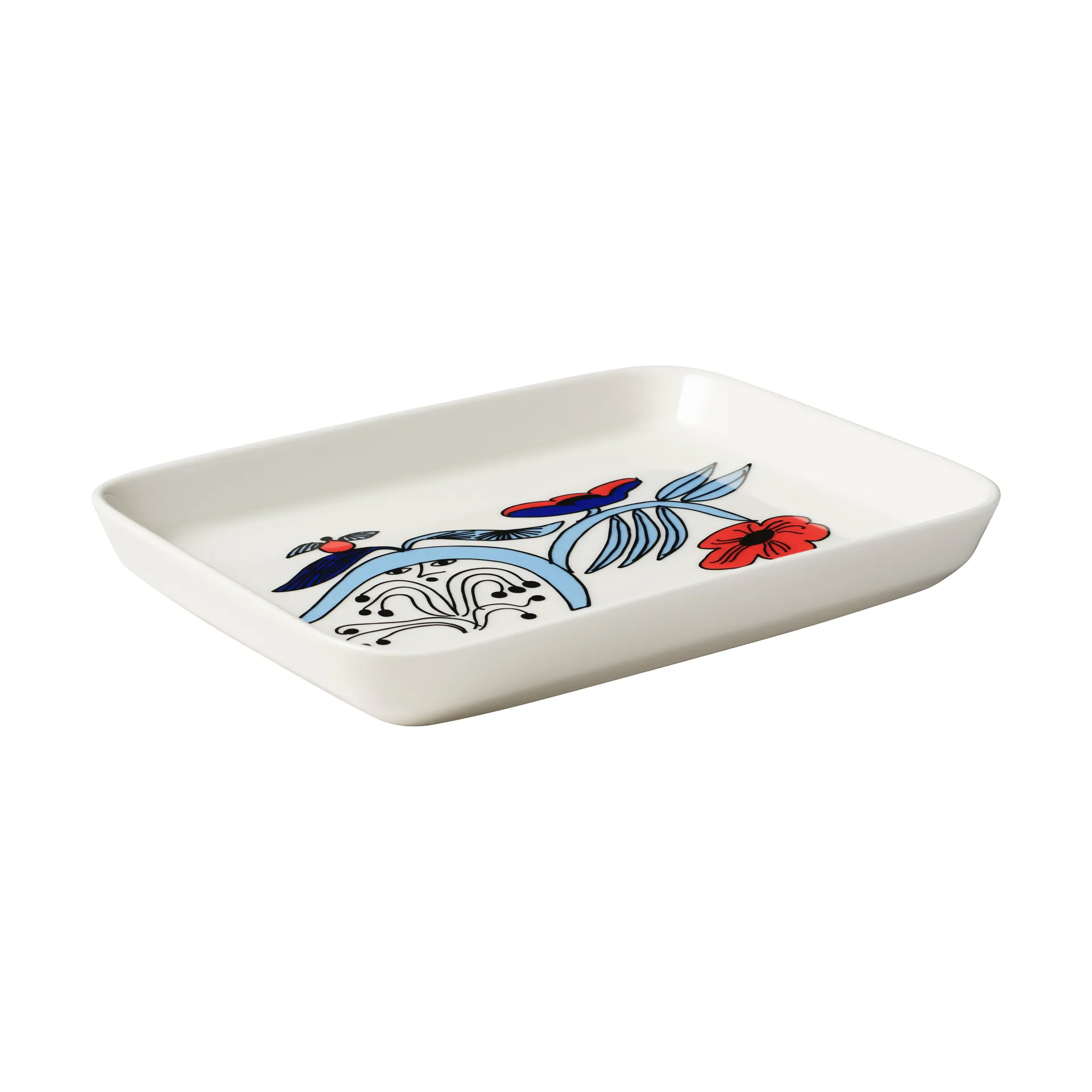 Puutarhurit tallerken 15x19 cm, Blå-hvit-rød Arabia