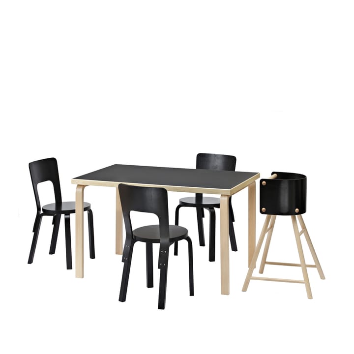 Aalto 81B spisebord, Svart linoleum-Bjørkeben Artek