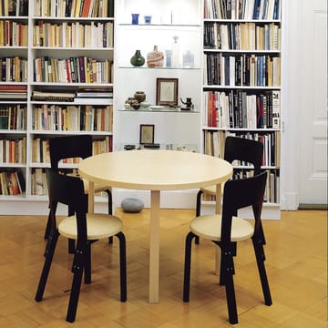Aalto 90A spisebord rundt - Svart linoleum-Bjørkeben - Artek