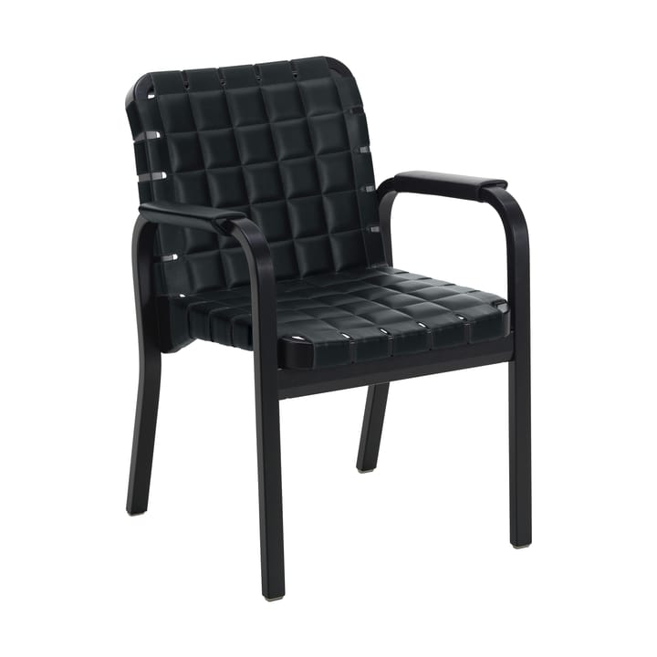 Armchair 45 lenestol lakkert bjørk - Leather Wrap Black 40672 - Artek