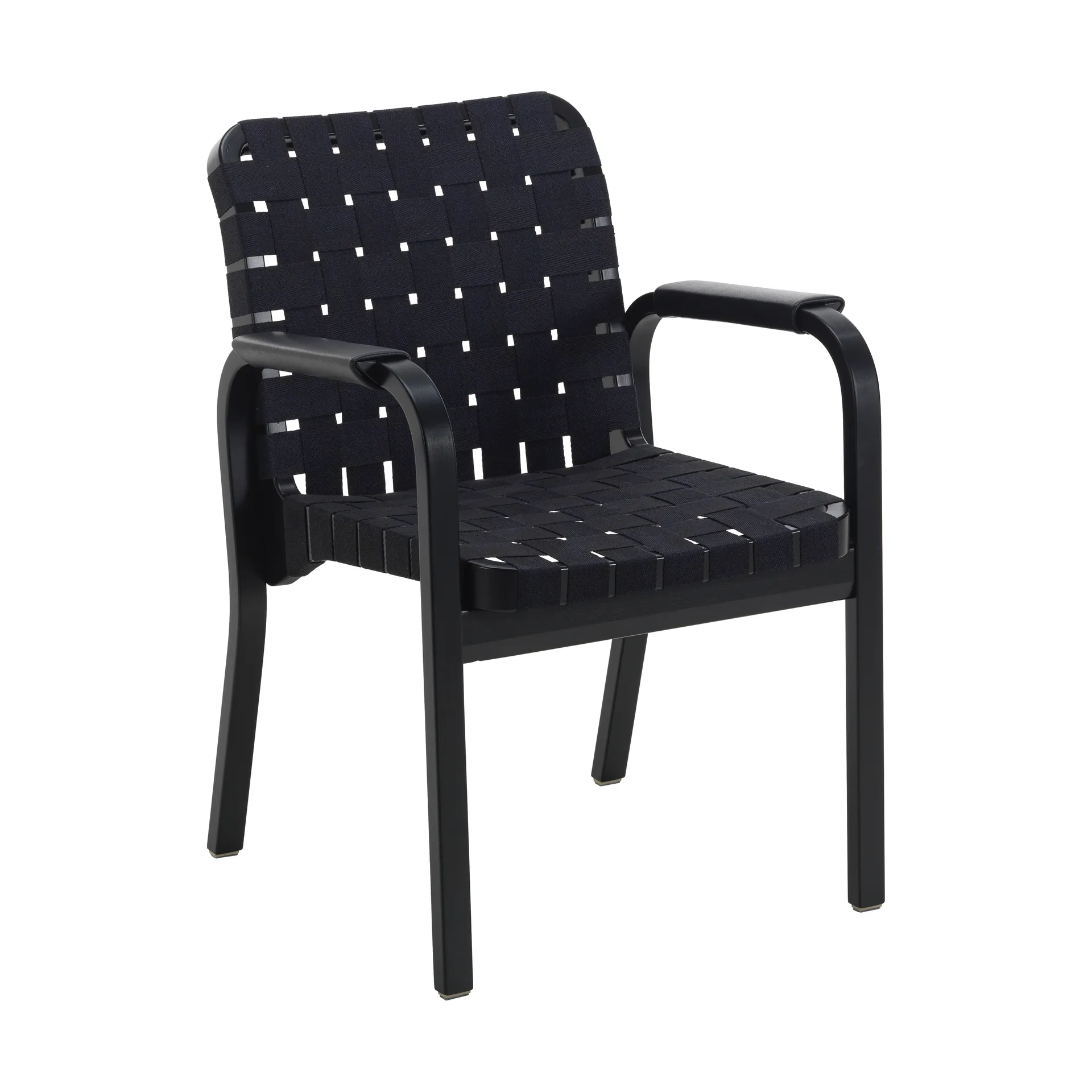 Armchair 45 lenestol lakkert bjørk, Webbing black/blue Artek