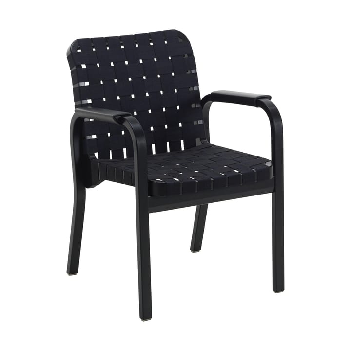 Armchair 45 lenestol lakkert bjørk - Webbing black/blue - Artek