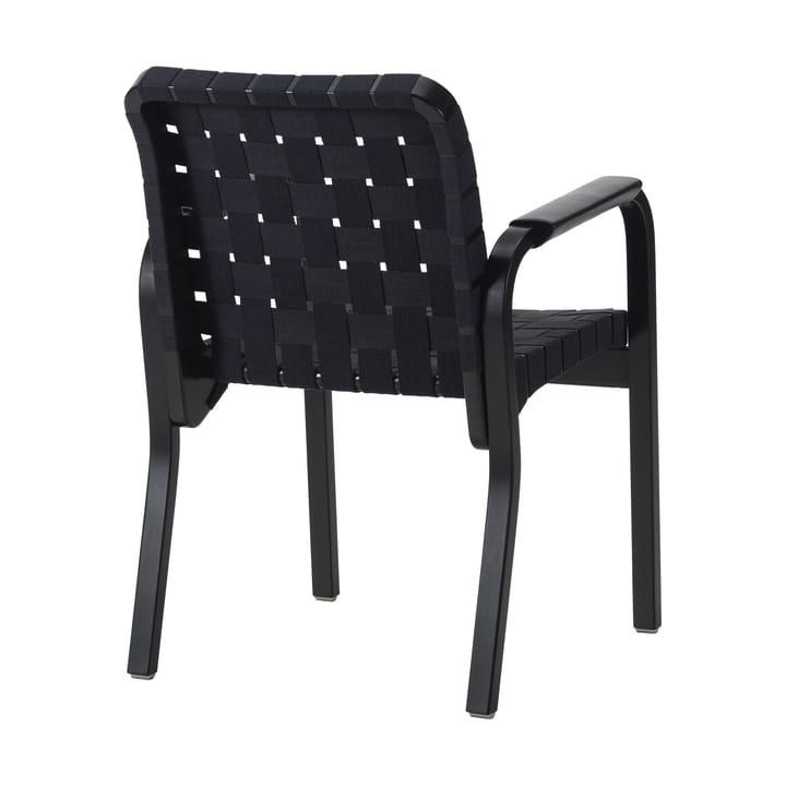 Armchair 45 lenestol lakkert bjørk, Webbing black/blue Artek