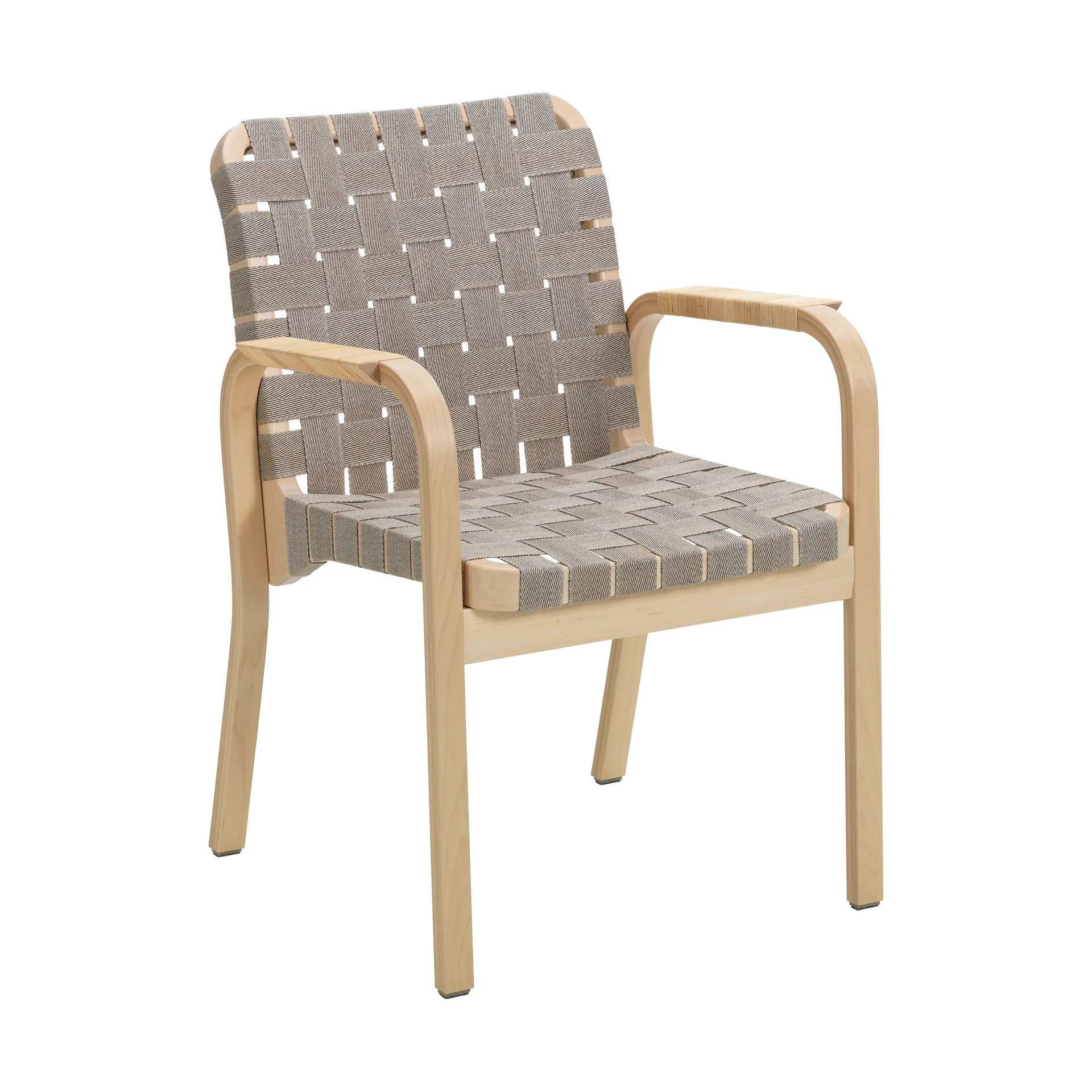 Armchair 45 lenestol lakkert bjørk, Webbing natural/black Artek