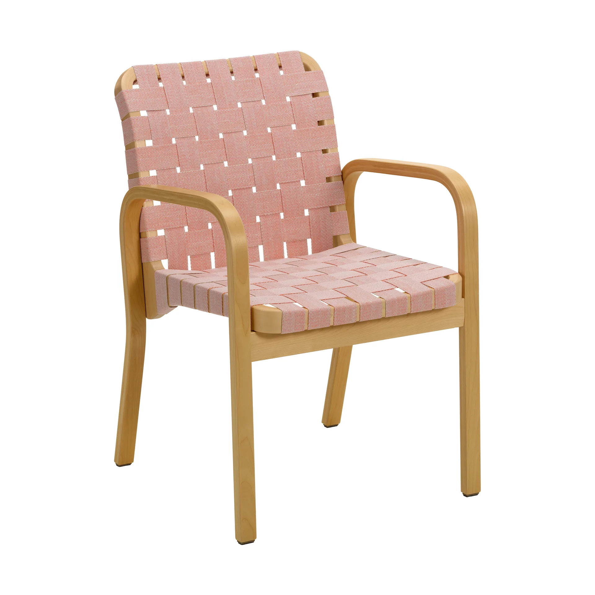 Armstol 45 lenestol honningsbeiset bjørk, Webbing natural/red Artek