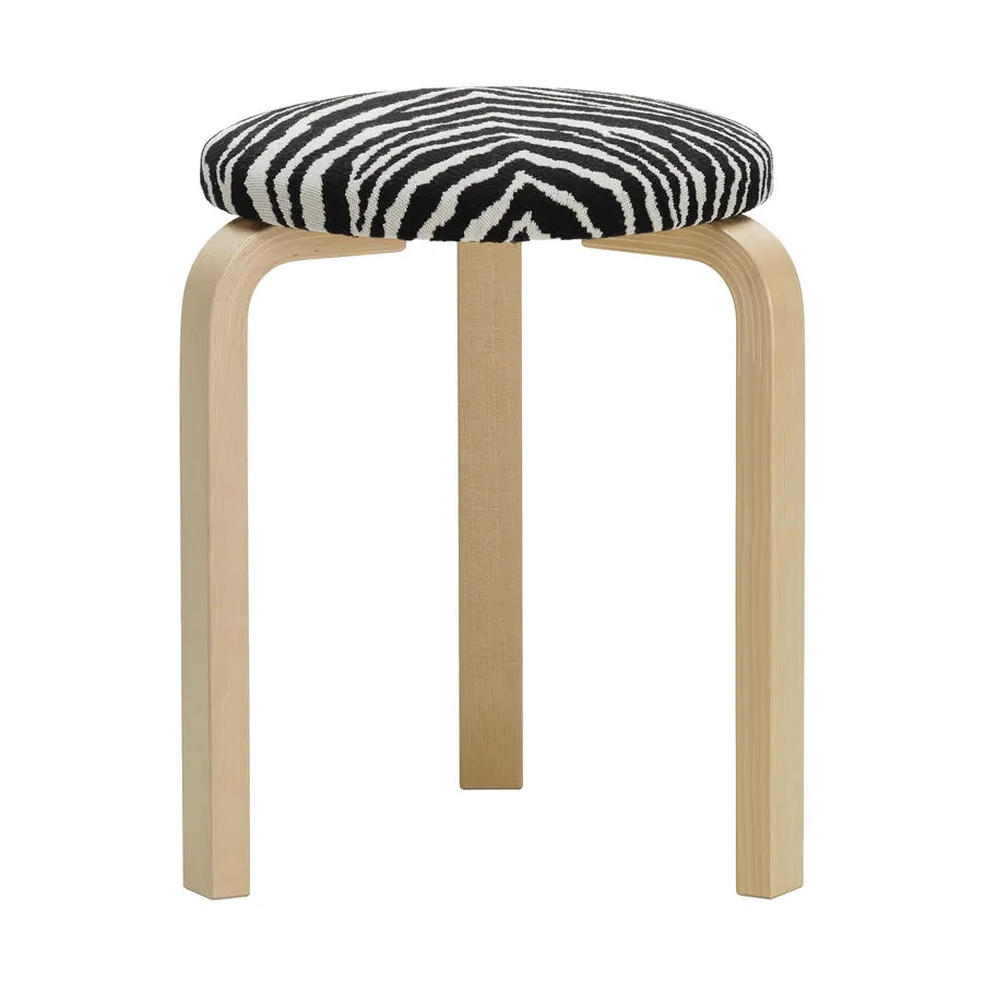 Stol 60 krakk 3 stk ben, Klarlakkert bjørk-stoff Zebra svart Artek