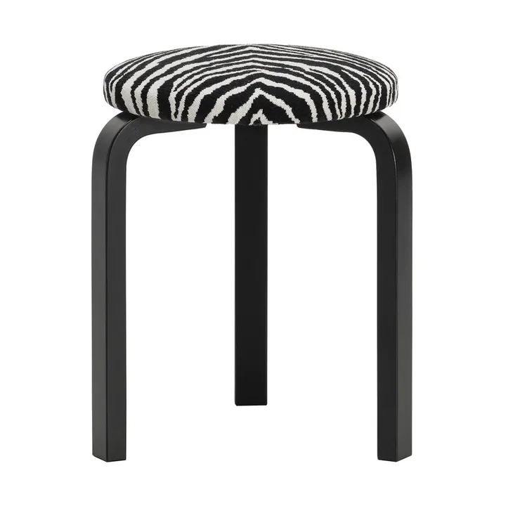 Stol 60 krakk 3 stk ben - Svartlakkert bjørk-stoff Zebra svart - Artek