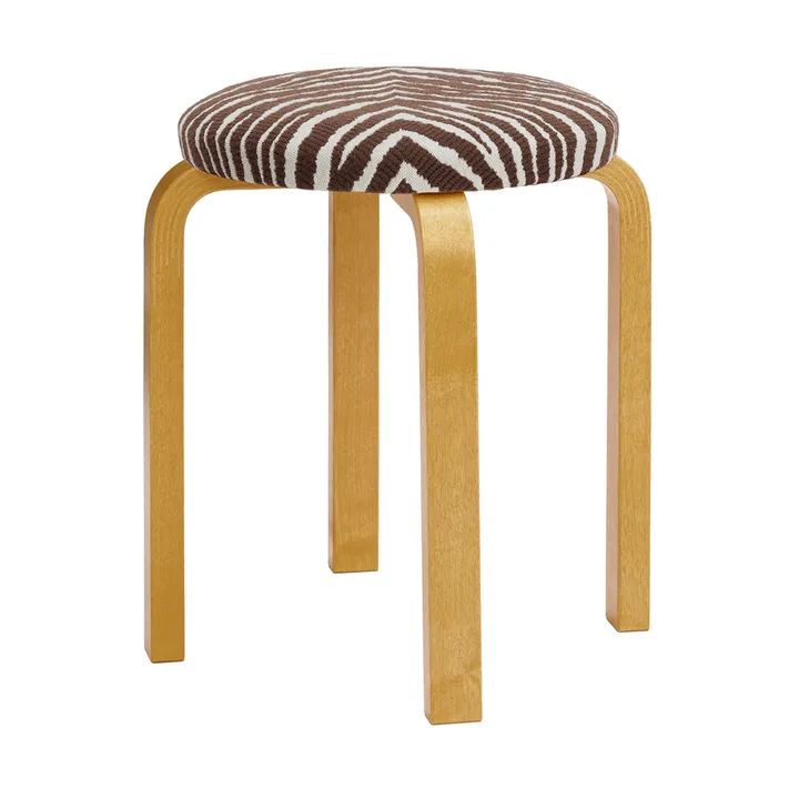 Stol E60 pall 4 stk ben - Honningbeiset bjørk-stoff Zebra brun - Artek