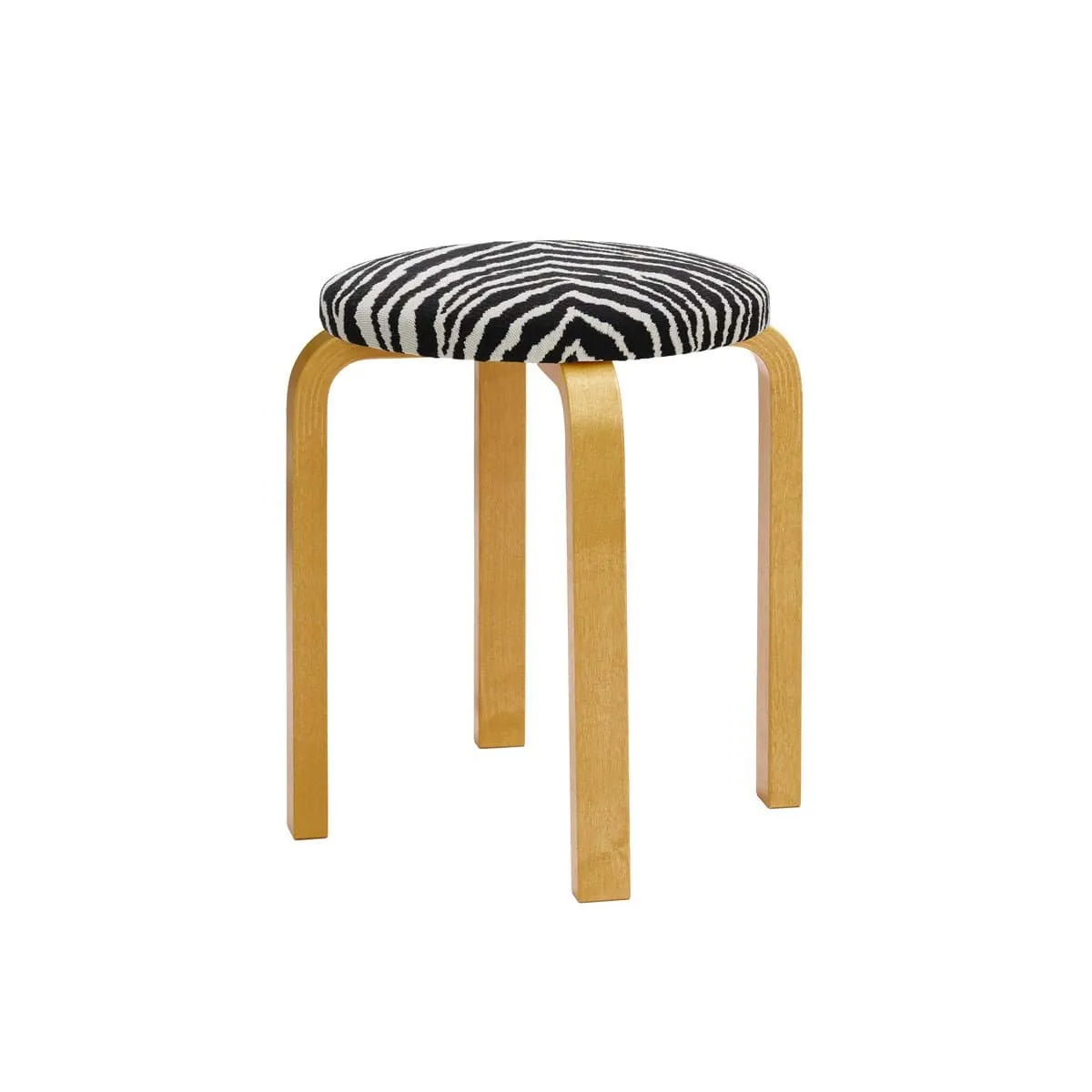 Stol E60 pall 4 stk ben, Honningbeiset bjørk-stoff Zebra svart Artek