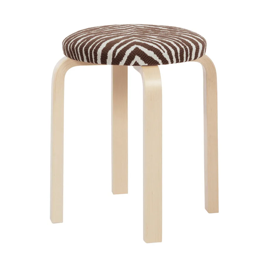 Stol E60 pall 4 stk ben, Klarlakert bjørk-stoff Zebra brun Artek