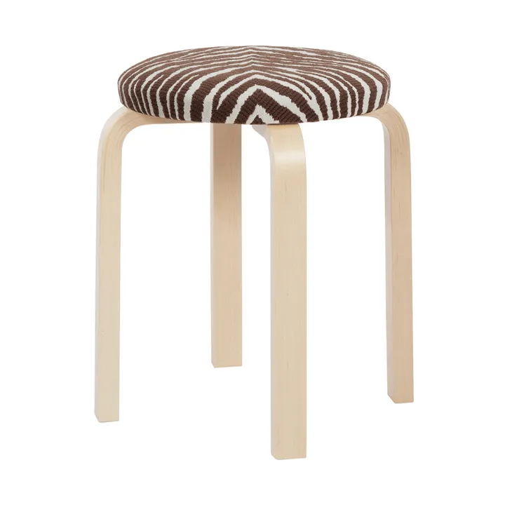 Stol E60 pall 4 stk ben - Klarlakert bjørk-stoff Zebra brun - Artek