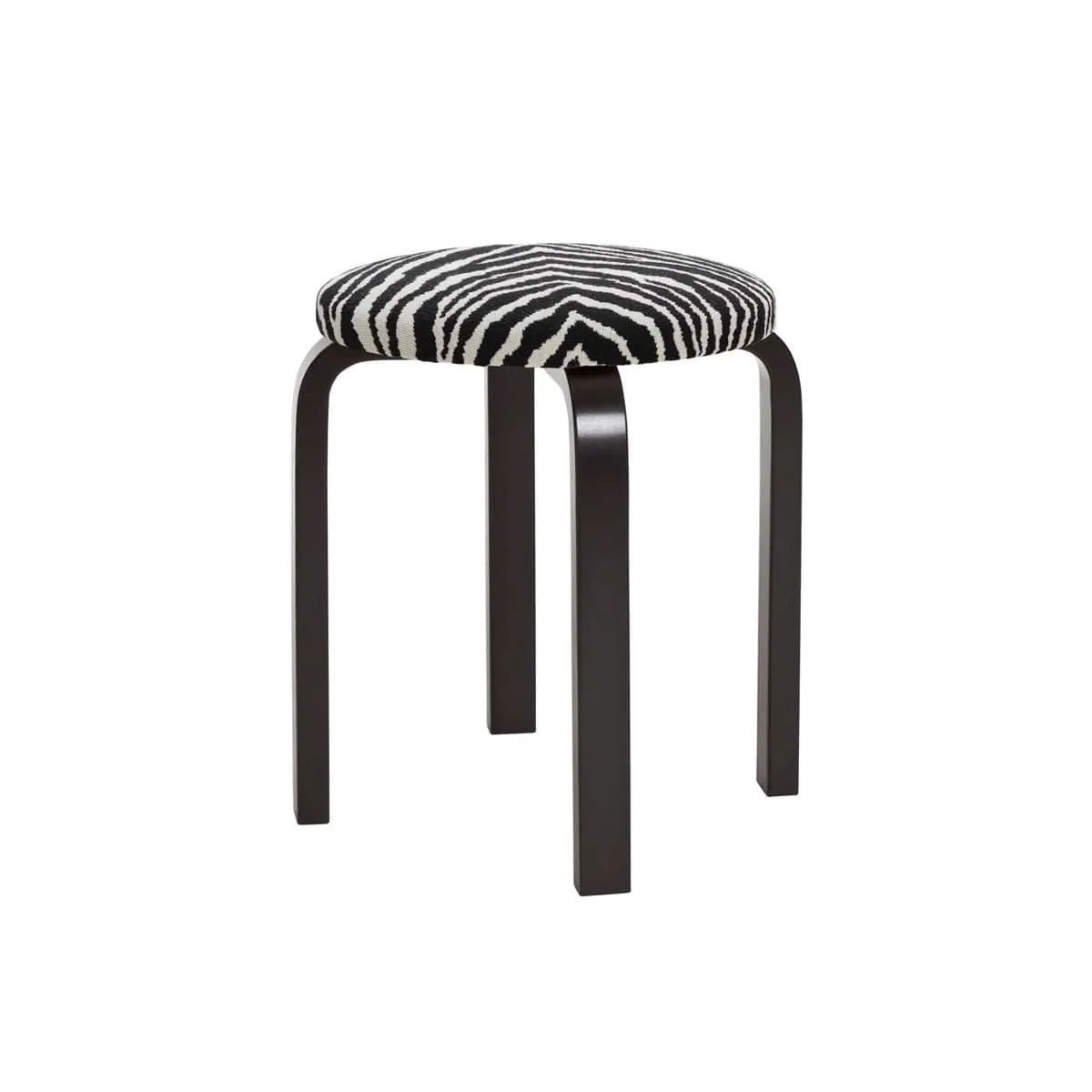 Stol E60 pall 4 stk ben, Svartlakkert bjørk-stoff Zebra svart Artek