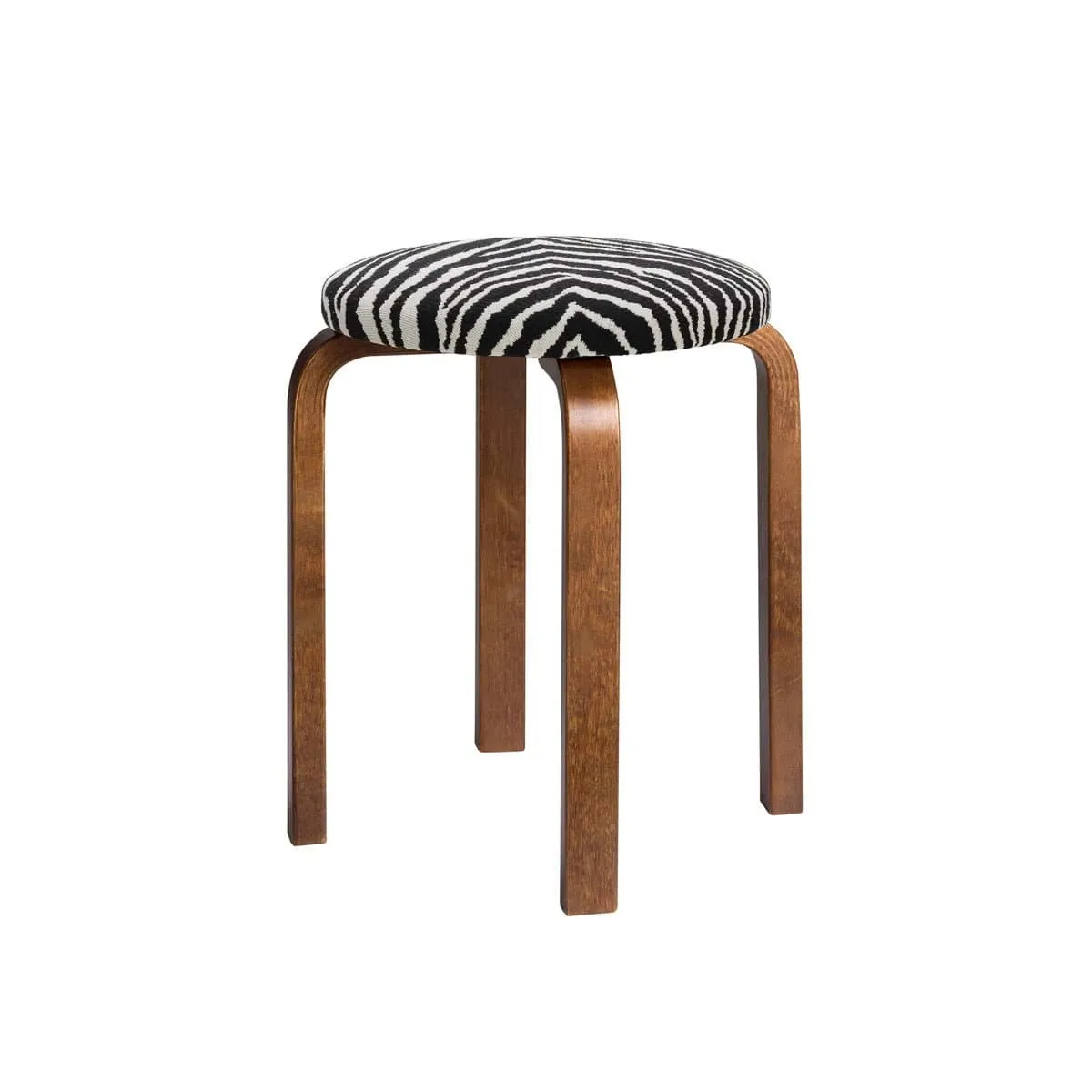 Stol E60 pall 4 stk ben, Valnøttbeiset bjørk-stoff Zebra svart Artek