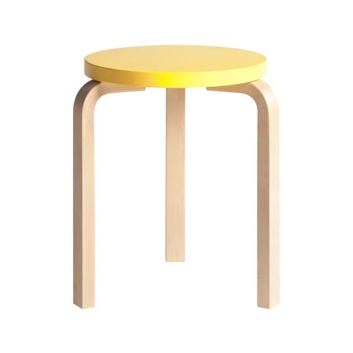 Stool 60 rund krakk 3 bein - Gul-Bjørk, Ø38x44 cm - Artek