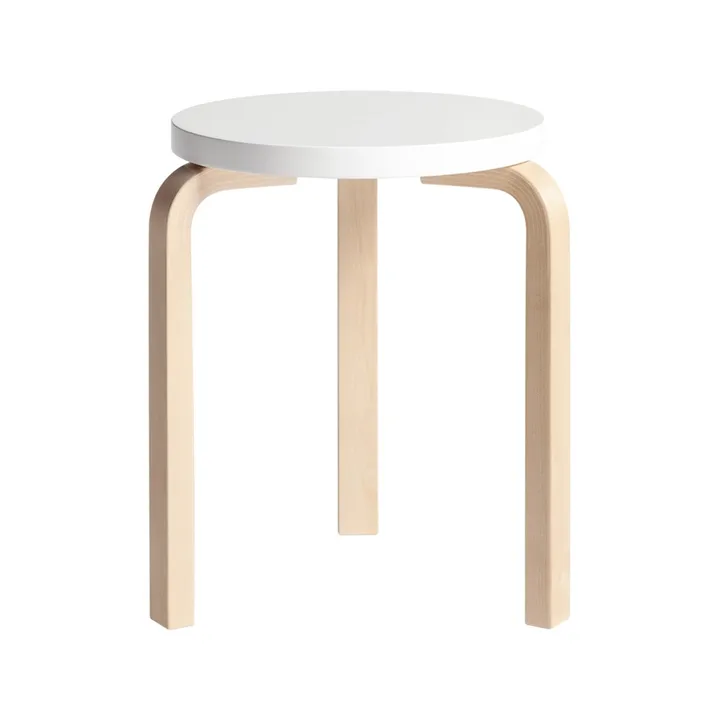 Stool 60 rund krakk 3 bein - Hvit-bjørk, Ø38x44 cm - Artek