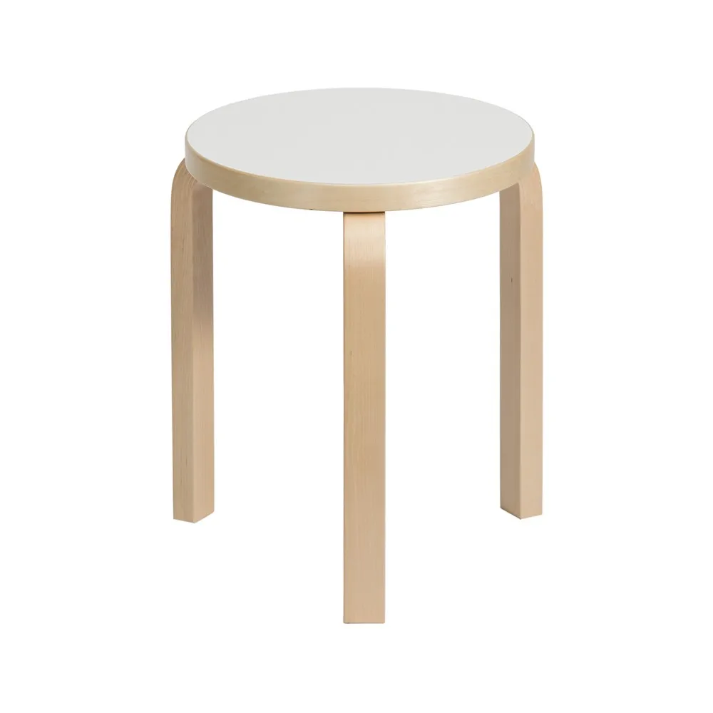Stool 60 rund krakk 3 bein, Hvit laminat-Bjørk, Ø38x44 cm Artek