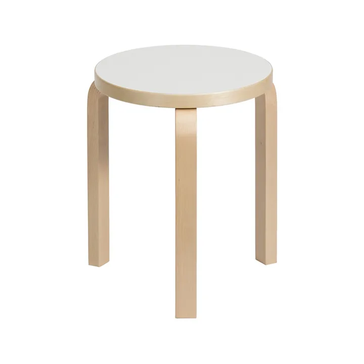 Stool 60 rund krakk 3 bein - Hvit laminat-Bjørk, Ø38x44 cm - Artek