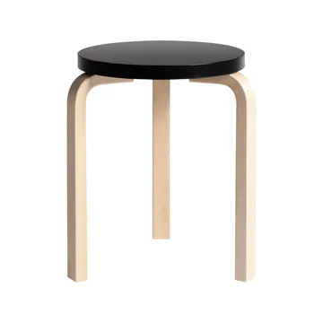 Stool 60 rund krakk 3 bein - Svart-Bjørk, Ø38x44 cm - Artek