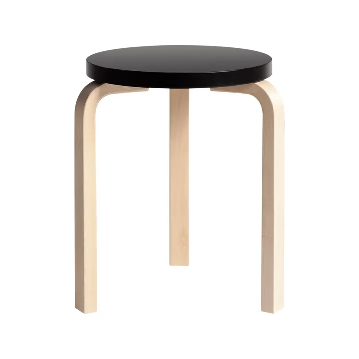 Stool 60 rund krakk 3 bein - Svart-Bjørk, Ø38x44 cm - Artek