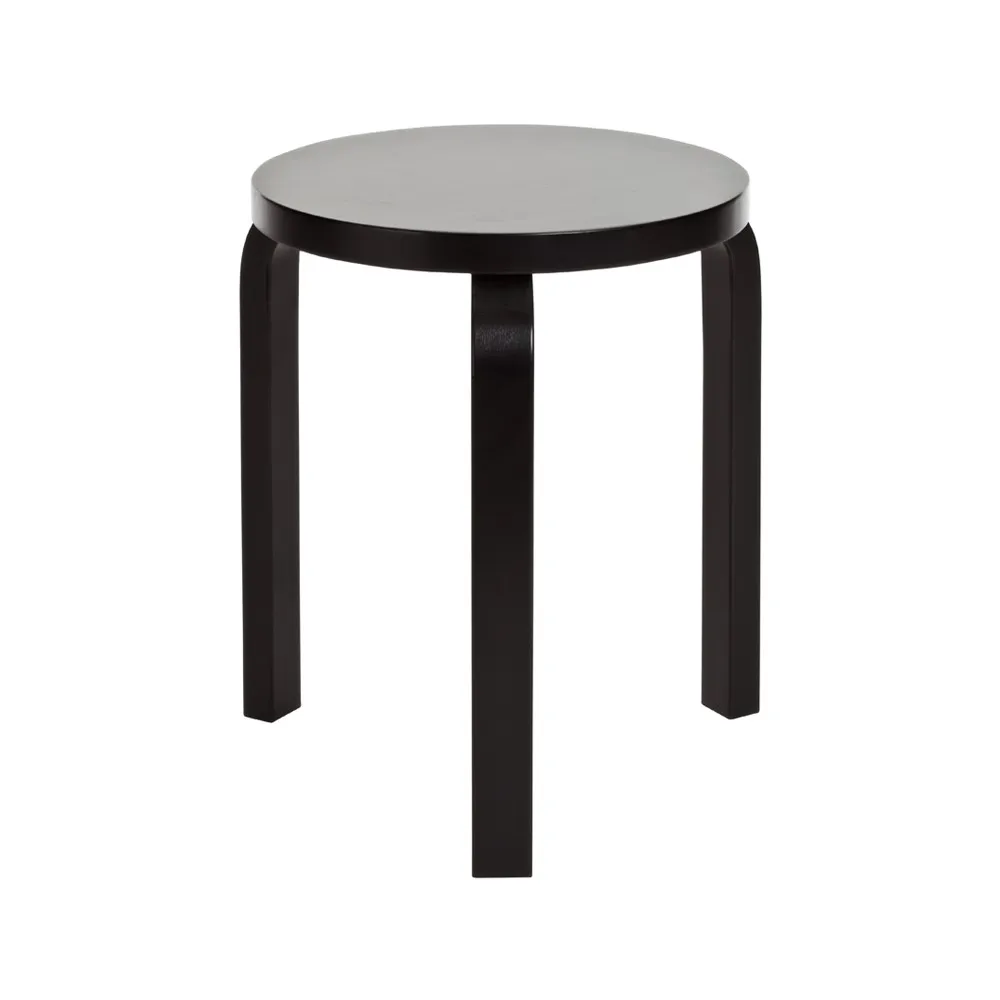Stool 60 rund krakk 3 bein, Svart lakk, Ø38x44 cm Artek