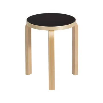 Stool 60 rund krakk 3 bein - Svart linoleum-Bjørk, Ø38x44 cm - Artek
