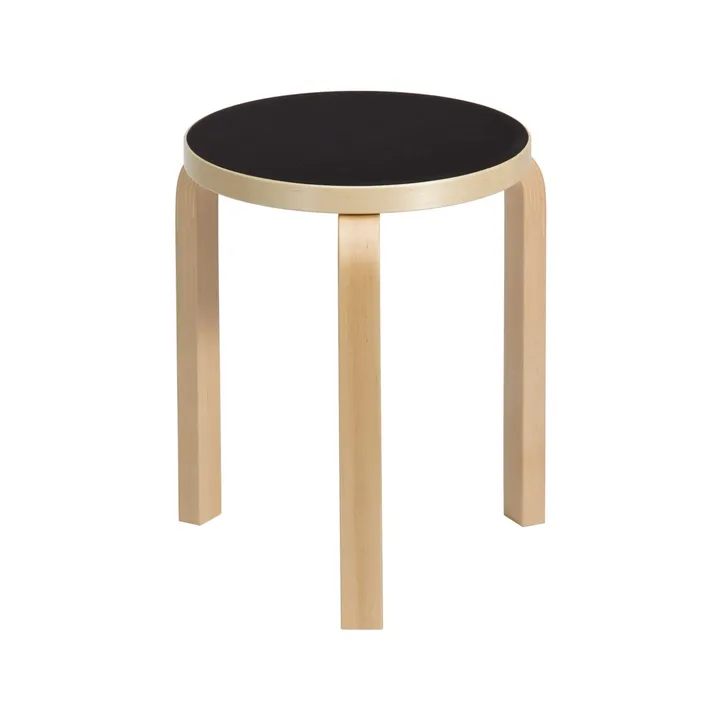 Stool 60 rund krakk 3 bein - Svart linoleum-Bjørk, Ø38x44 cm - Artek